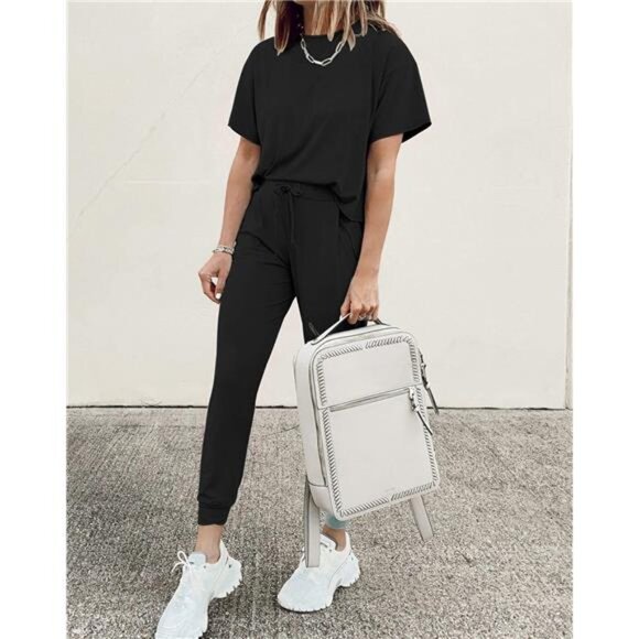 Womens 2 Piece Outfit Short Sleeve Pullover Tops Tracksuits - Picture 4 of 7